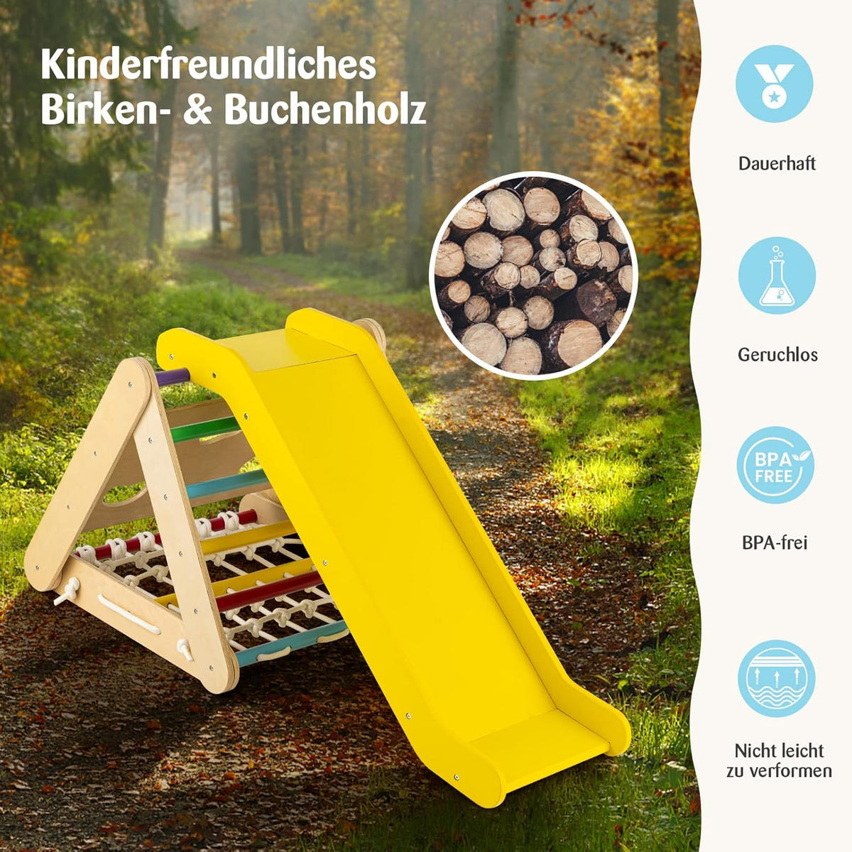 KLETTERDREIECK 4 in 1 multicolor - Multicolor, Holz (64/58/63cm) - COSTWAY