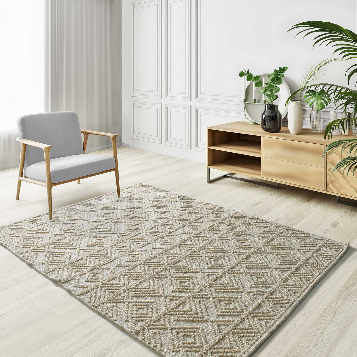 HANDWEBTEPPICH Handgefertigt Creme Pamuk 120/170 cm - Creme, Naturmaterialien/Naturmaterialen (120/170cm) - Atticgo
