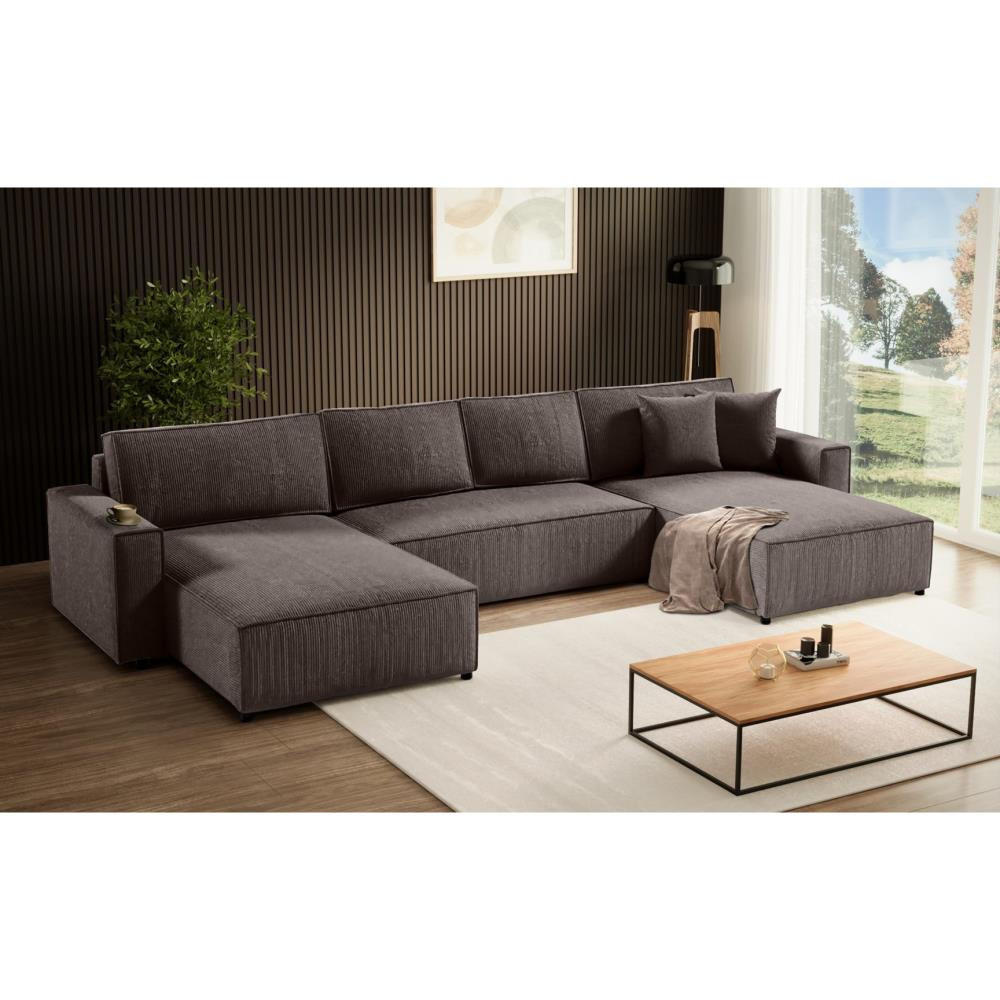 WOHNLANDSCHAFT Parys U mit Schlaffunktion braun - Schwarz/Braun, Kunststoff/Textil (390/70/185cm) - Beautysofa
