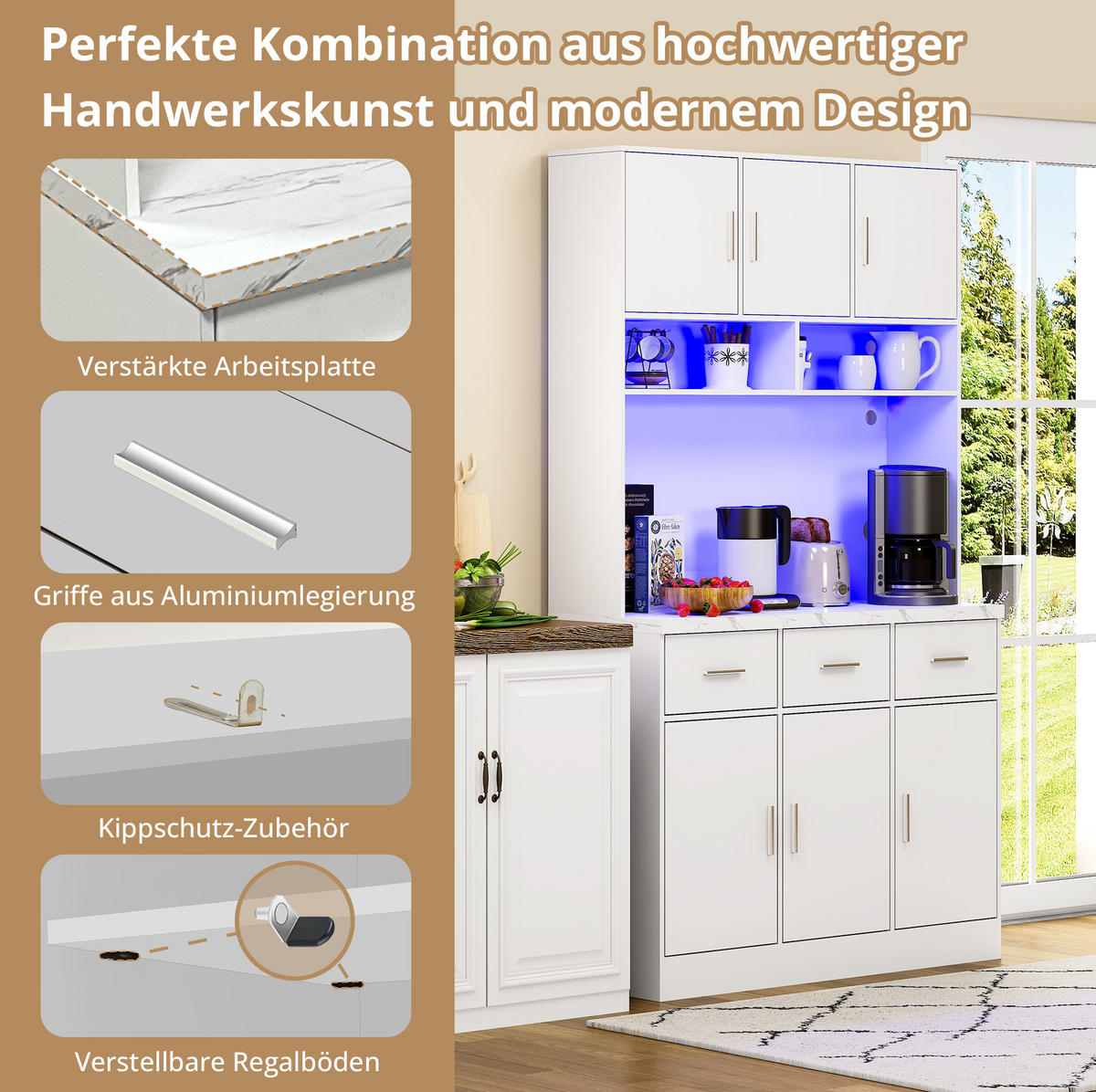 BUFFET 100/40/180 cm weiß aus MDF mit LED und Steckdose - Weiß, Holzwerkstoff (100/180/40cm) - OKWISH