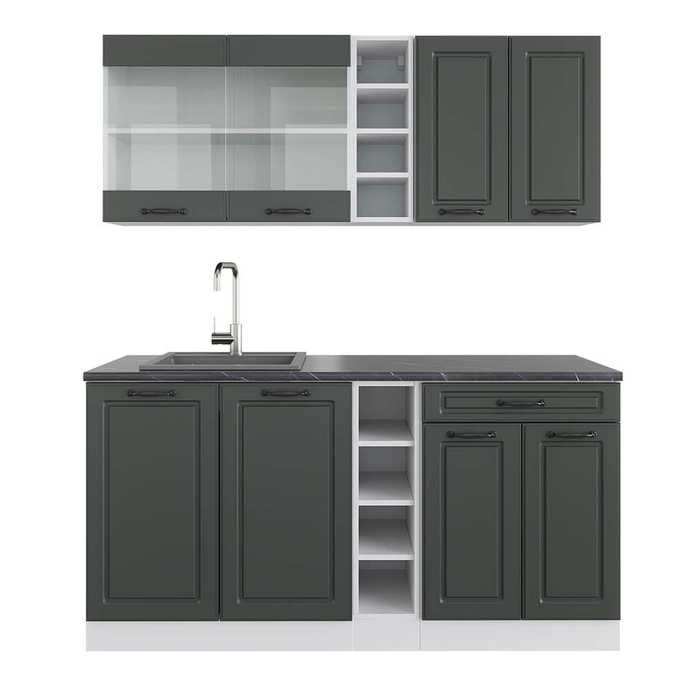 SINGLEKÜCHE R-Line Anthrazit Landhaus/Weiß 160 cm, AP Anthrazit - Anthrazit/Weiß, Holzwerkstoff (160/81.6/60cm) - Vicco