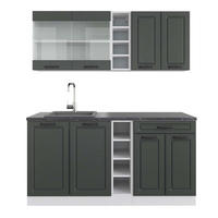 SINGLEKÜCHE R-Line Anthrazit Landhaus/Weiß 160 cm, AP Anthrazit - Dunkelgrau/Anthrazit, Holzwerkstoff (160/81.6/60cm) - Vicco