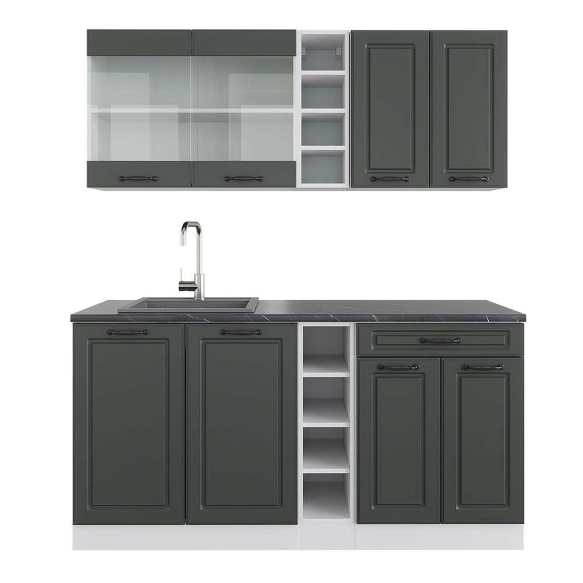 SINGLEKÜCHE R-Line Anthrazit Landhaus/Weiß 160 cm, AP Anthrazit - Dunkelgrau/Anthrazit, Holzwerkstoff (160/81.6/60cm) - Vicco