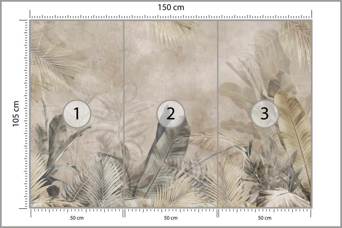 FOTOTAPETE für Schlafzimmer Bananenblätter auf Beton Tropisch Beige 150x105 - Beige/Braun, Papier (150/105cm) - Muralo
