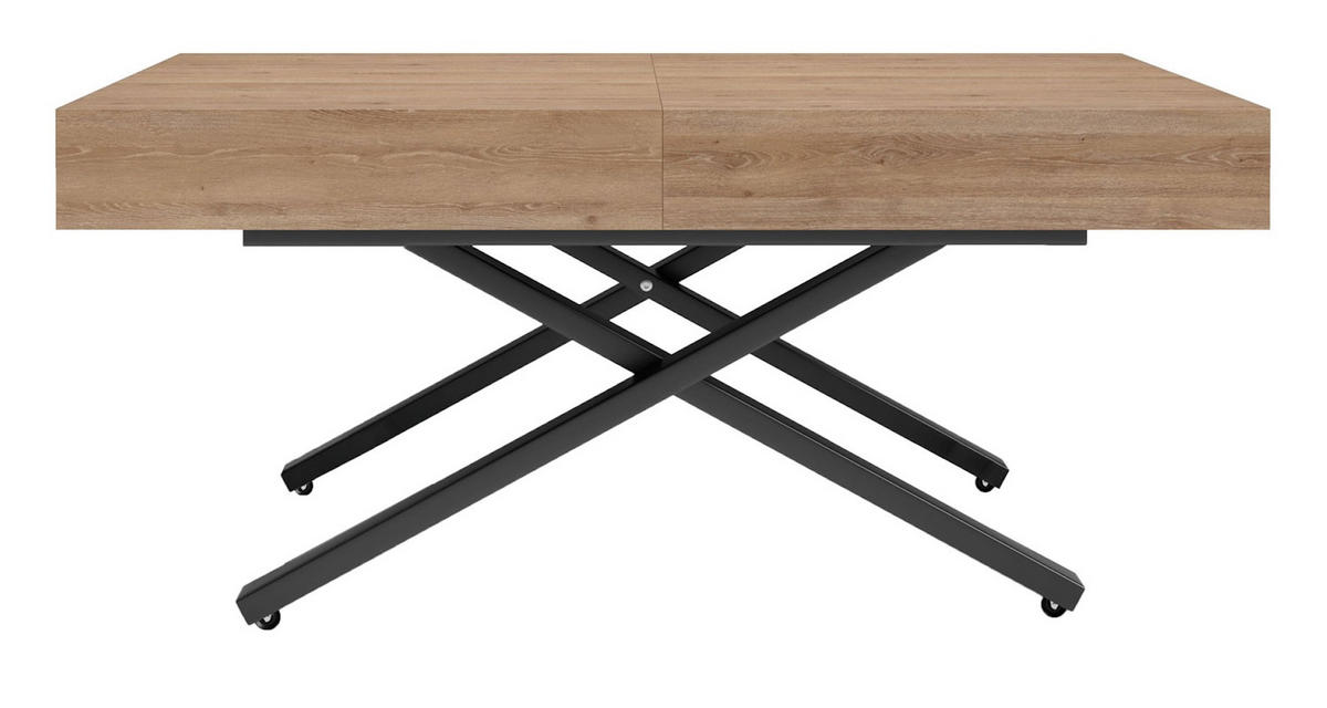 COUCH-/ESSTISCH Sanna X Davos Eiche trüffelbraun 120 - 200 / 80 / 27 - 80cm - Trüffeleichefarben/Schwarz, Holz/Holzwerkstoff (80/120/27cm) - Feldmann-Wohnen