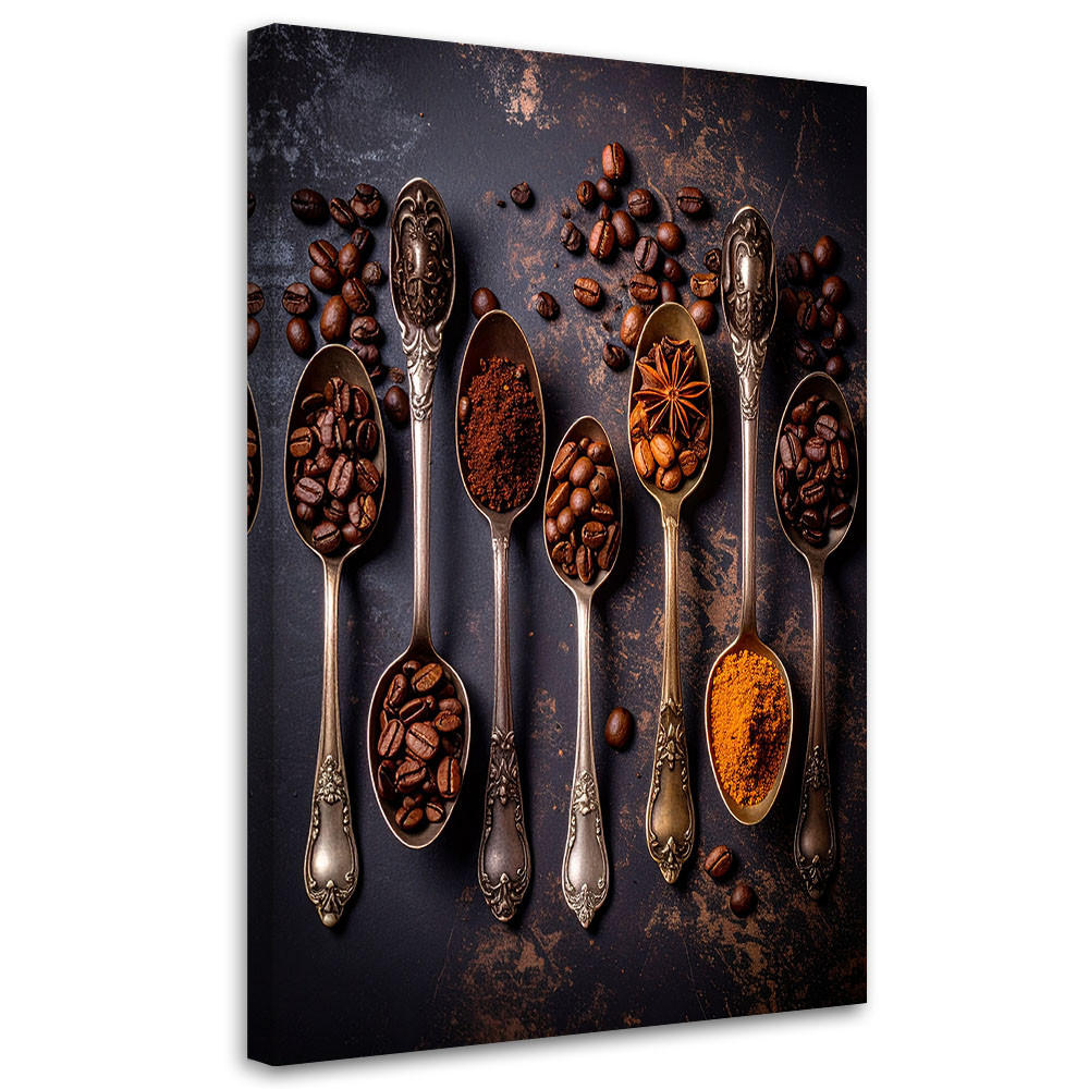 LEINWANDBILD Kaffee und silberne Löffel 80x120cm - Braun, Textil (80/120cm) - Feeby