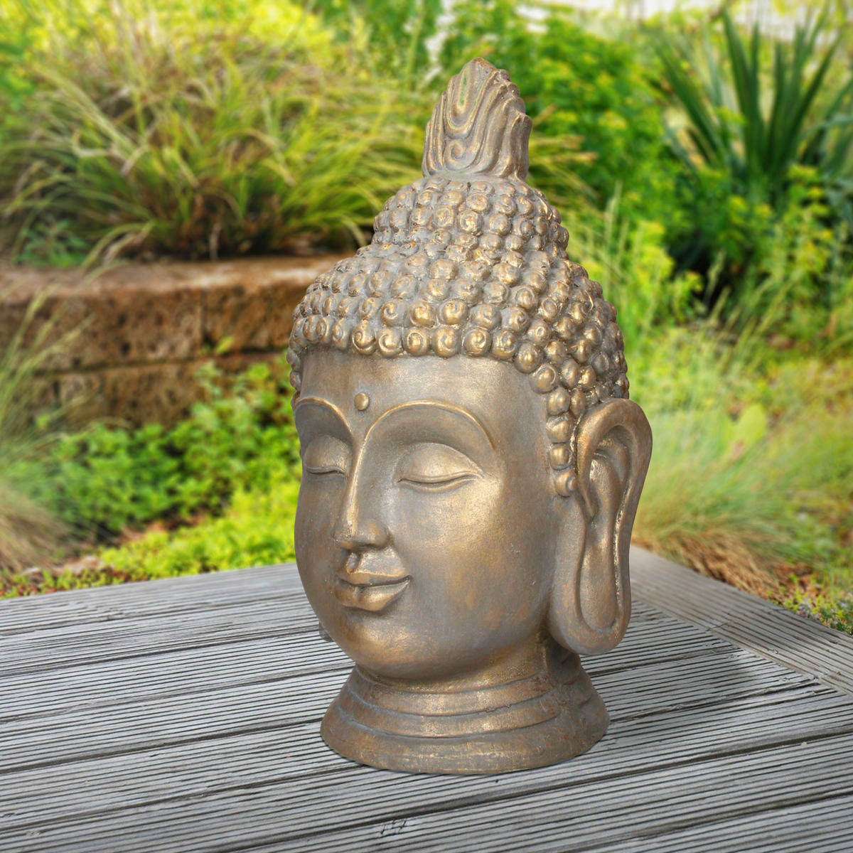 BUDDHA KOPF STATUE 53 cm - Bronzefarben, Kunststoff (29/53/31cm) - ECD-Germany