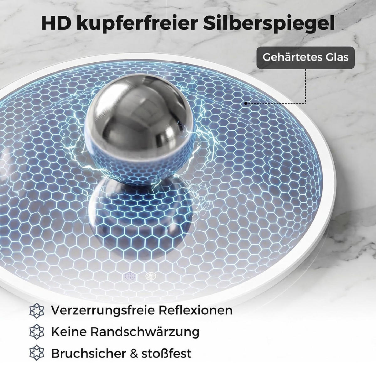 SPIEGEL rund silber - Silberfarben, Glas (70/70/3cm) - COSTWAY
