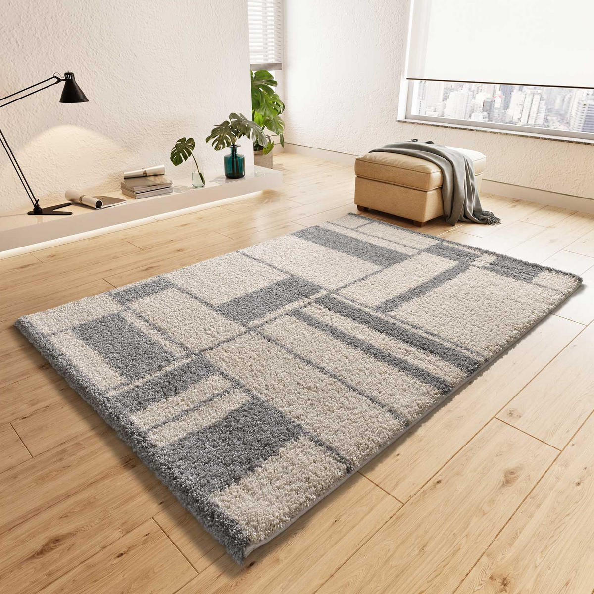 HOCHFLORTEPPICH beige und grau Helia 160/230 cm - Beige/Grau, Naturmaterialien/Textil (160/230cm) - Atticgo