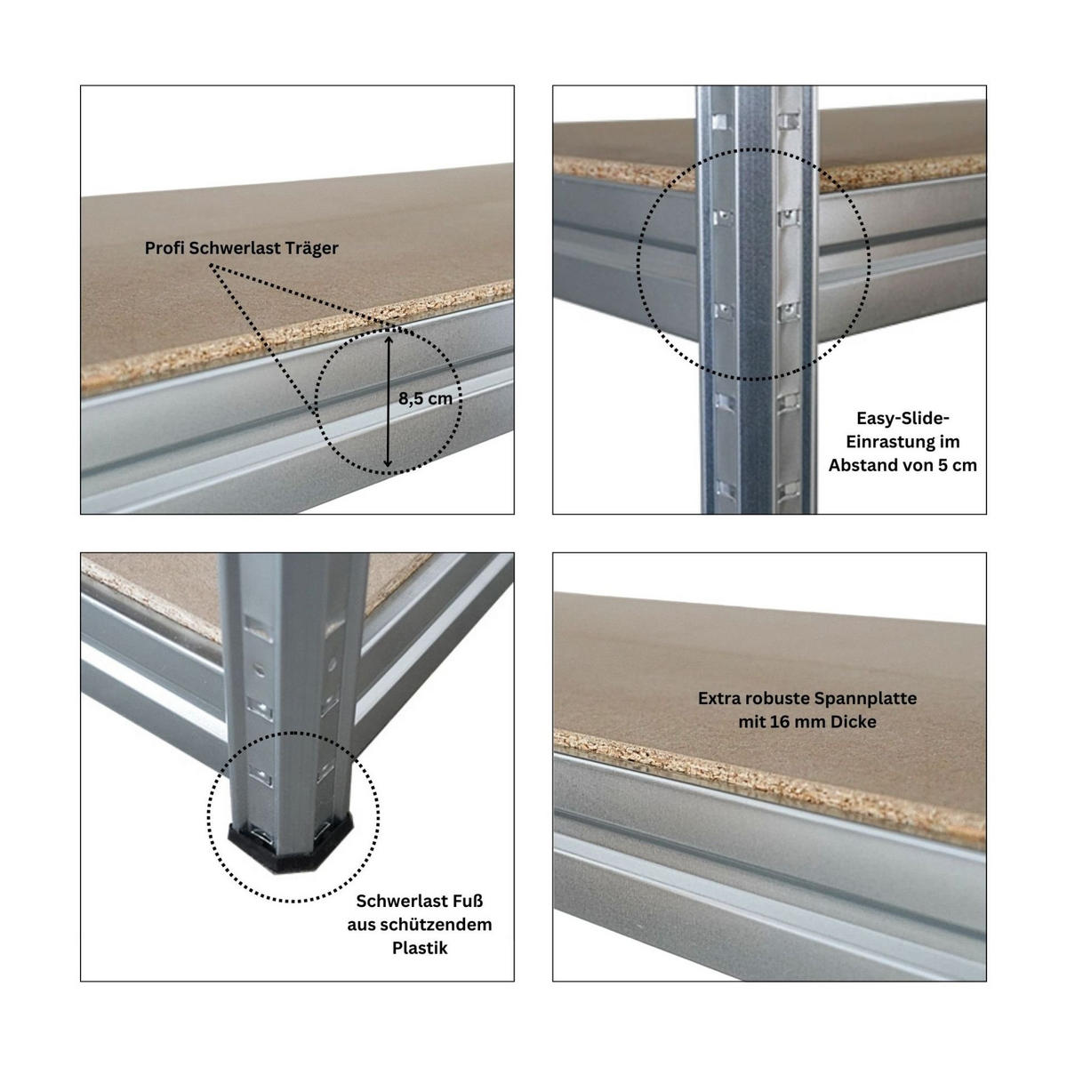 SCHWERLASTREGAL Dino 180x200x60cm Spanplatten-Ebenen Verzinkt - Silberfarben, Metall (200/180/60cm) - PROREGAL