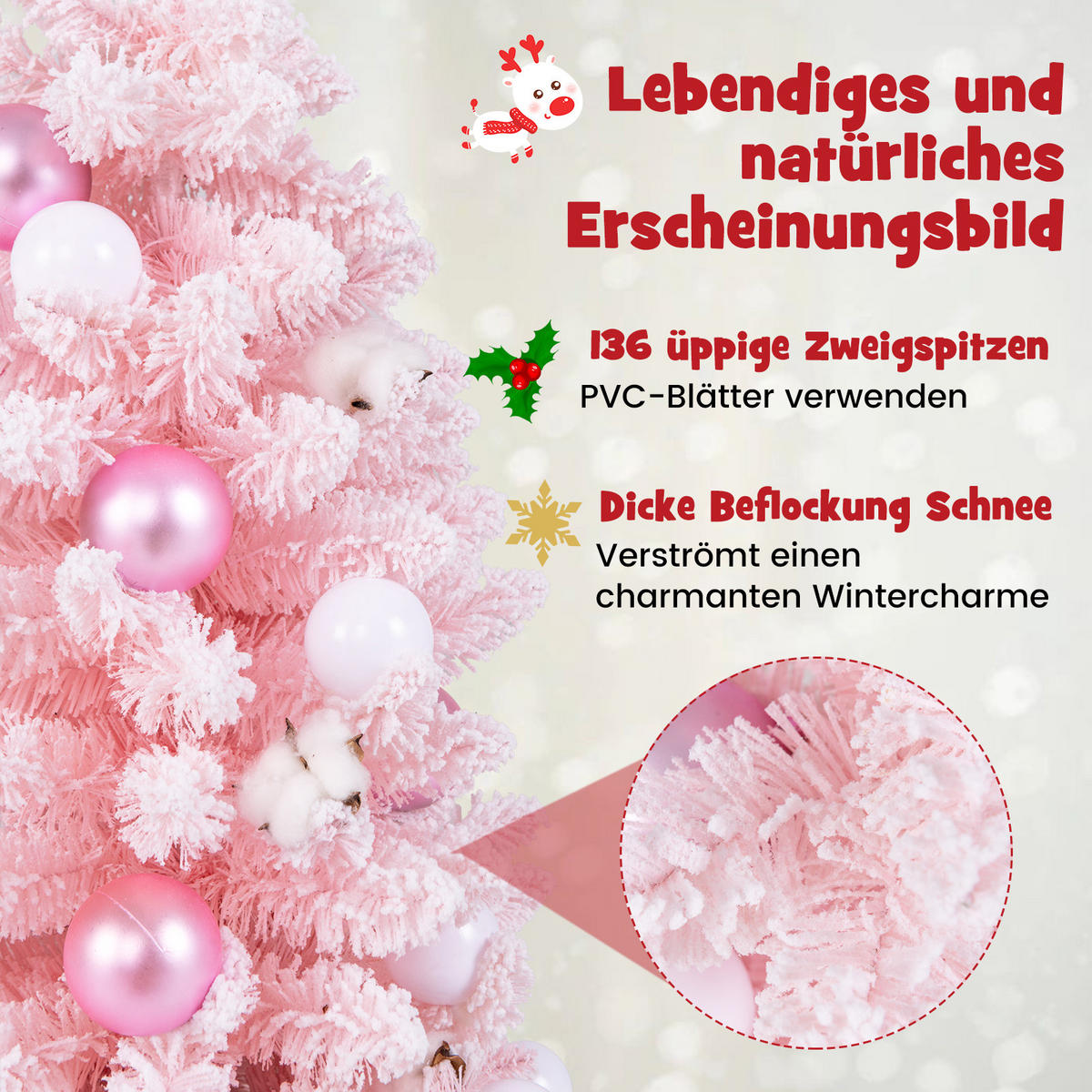 WEIHNACHTSBAUM Mini Pink - Pink, Kunststoff (90cm) - COSTWAY
