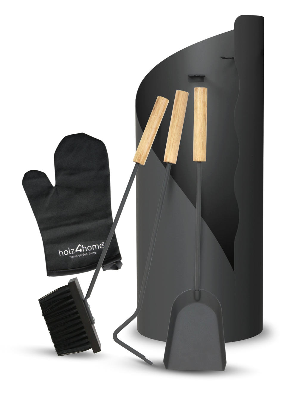 KAMINBESTECK Set 5-tlg. - Schwarz, Metall (20/50/20cm) - holz4home