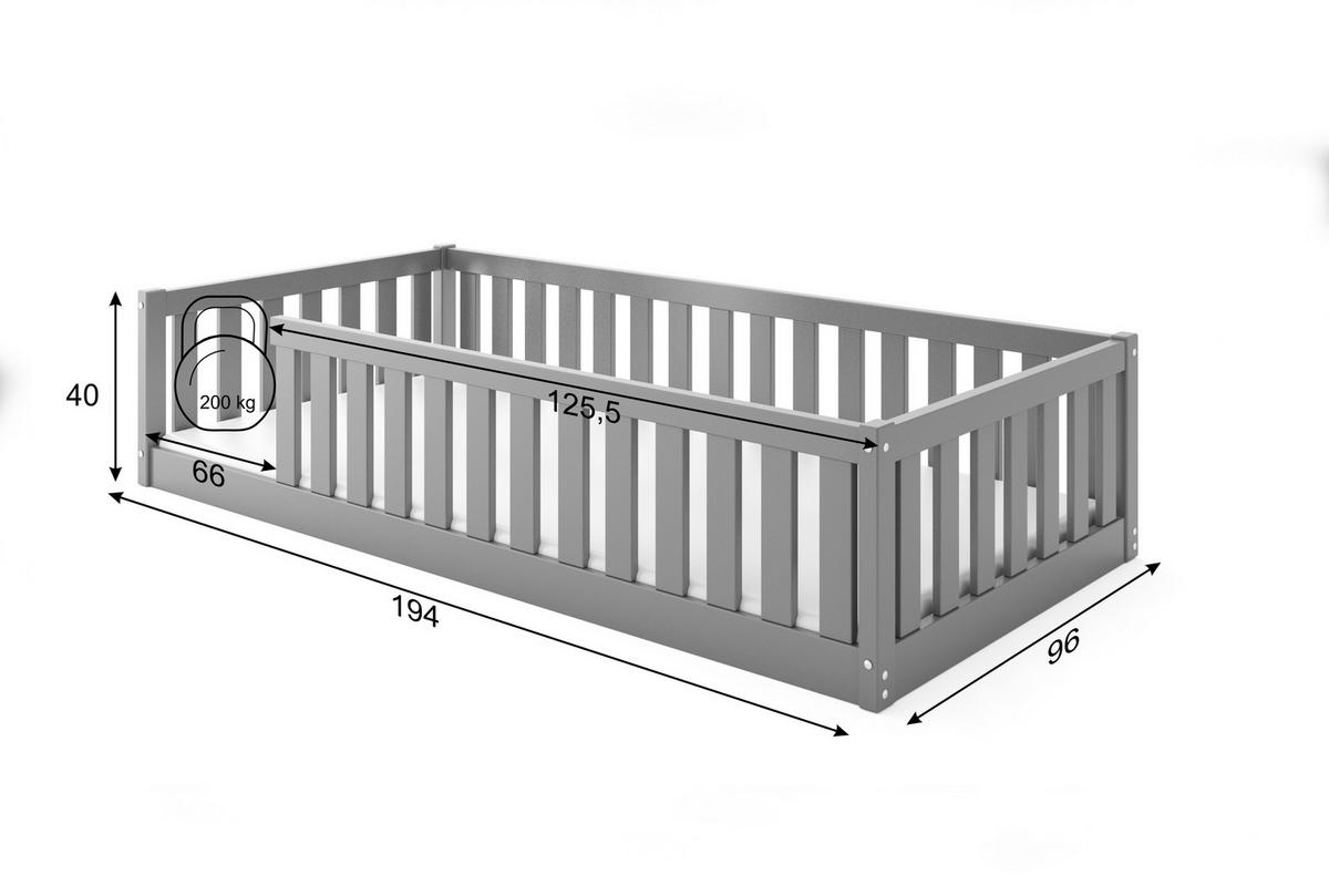 BODENBETT Bella 190x90 mit Rausfallschutz - Grau, Holz (90/190cm) - Interbeds