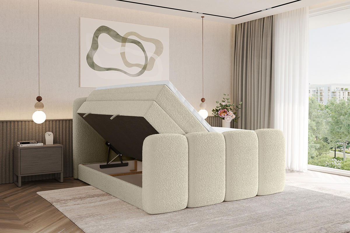 BOXBETT mit Matratze H3|H4 und Lattenrost - NINA-Z KING - 200x200 cm - Beige - Sandfarben, Holzwerkstoff (200/200cm)