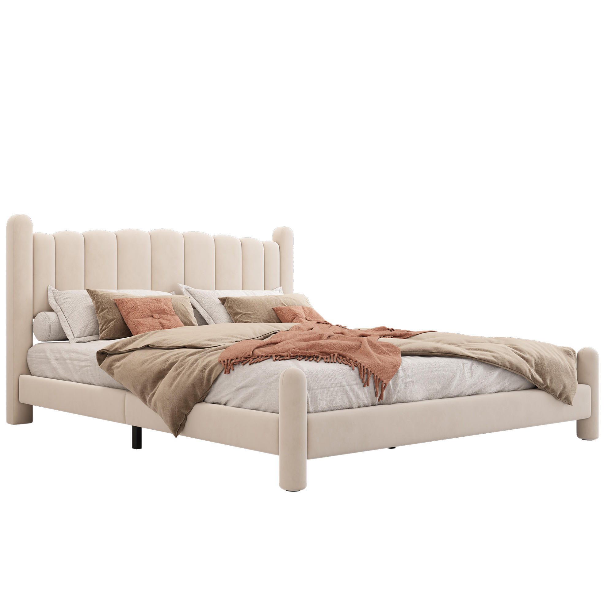 POLSTERBETT aus Samt 180x200 cm in Beige mit Lattenrost - Beige, Textil (180/200cm) - Modfu
