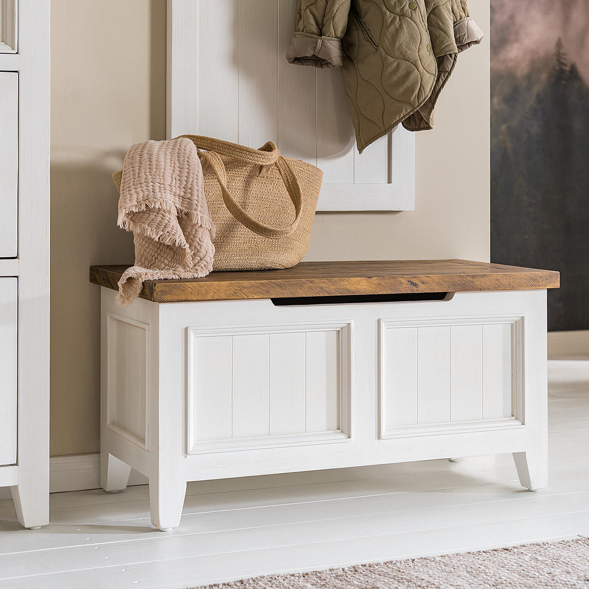 GARDEROBENSET - 3-teilig - Kiefer massiv - Weiß / Kiefer - Weiß, Holz/Metall (170/194/40cm) - home24