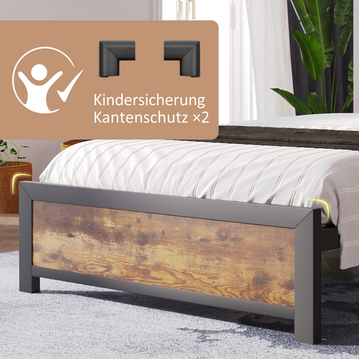 METALLBETT 90/200 cm Natur aus Metall und Holz mit Stauraum-Kopfteil - Naturfarben, Metall (90/200cm) - OKMYHOME