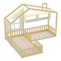 KINDERBETT 90/200 cm DE-01547, in Holzfarbe, mit LED, Regalen und Sicherheitsgitter - Naturfarben, Holz (90/200cm) - ComfortXL