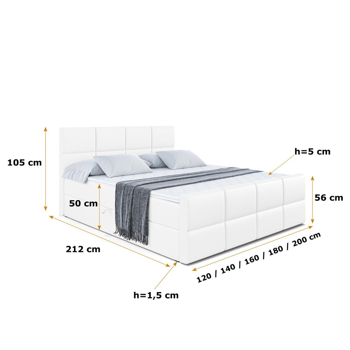 BOXBETT ARDENI-Z - 180x200 cm - H3 - Weiß Hochglanz - Weiß Hochglanz, Holzwerkstoff (180/200cm) - ALTDECOR