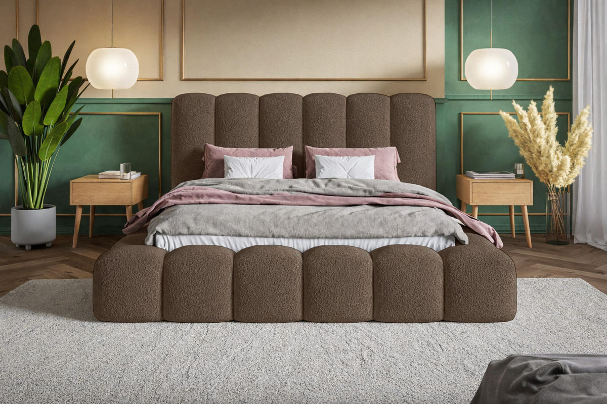 POLSTERBETT 180x200 Madeno mit Bettkasten, Boucle, Braun - Braun, Holz/Textil (180/200cm) - Emporius