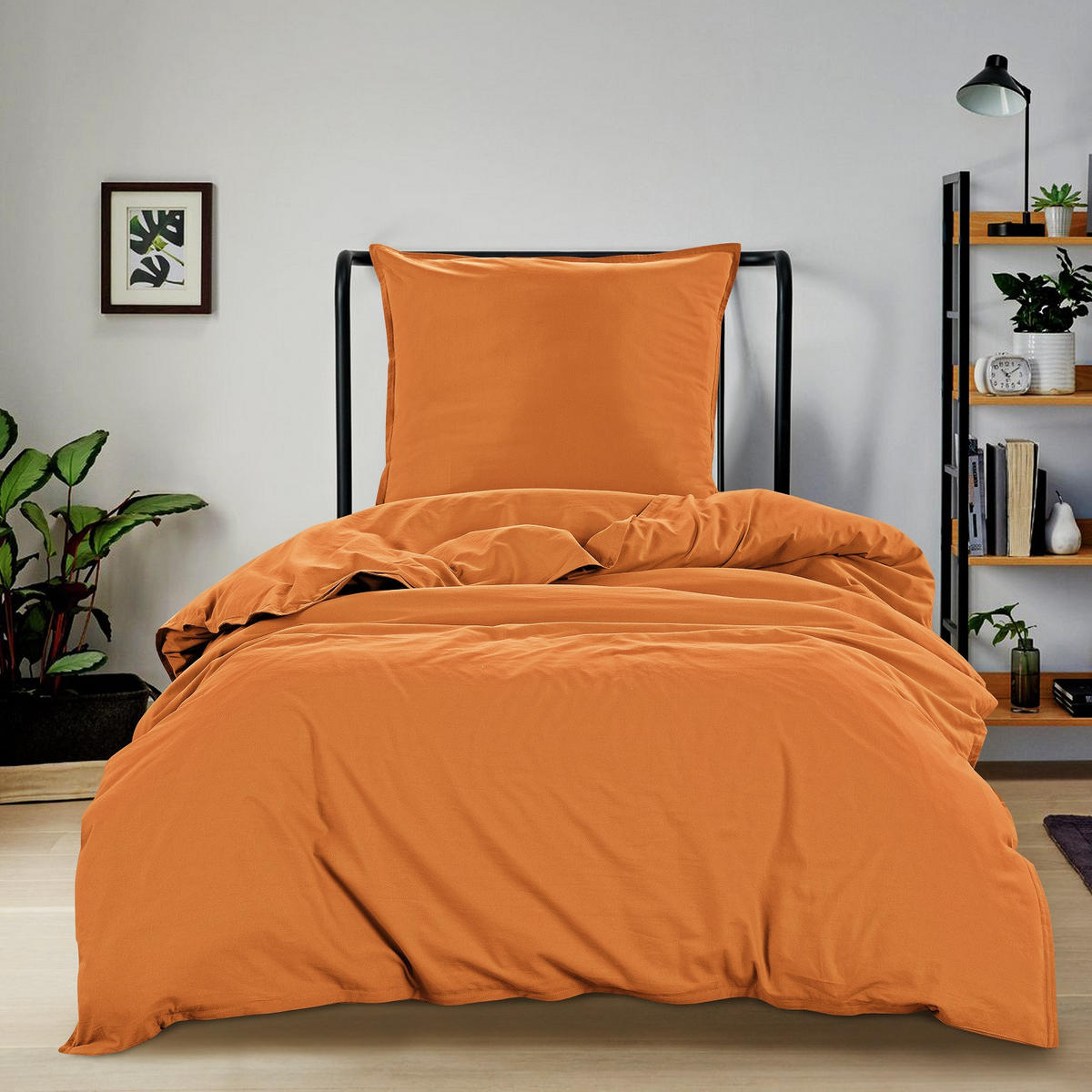 BETTWÄSCHE Stone Washed curry-gelb 135/200 cm 100% Baumwolle Used-Effekt mit Stehsaum - Currygelb, Textil (135/200cm) - wometo