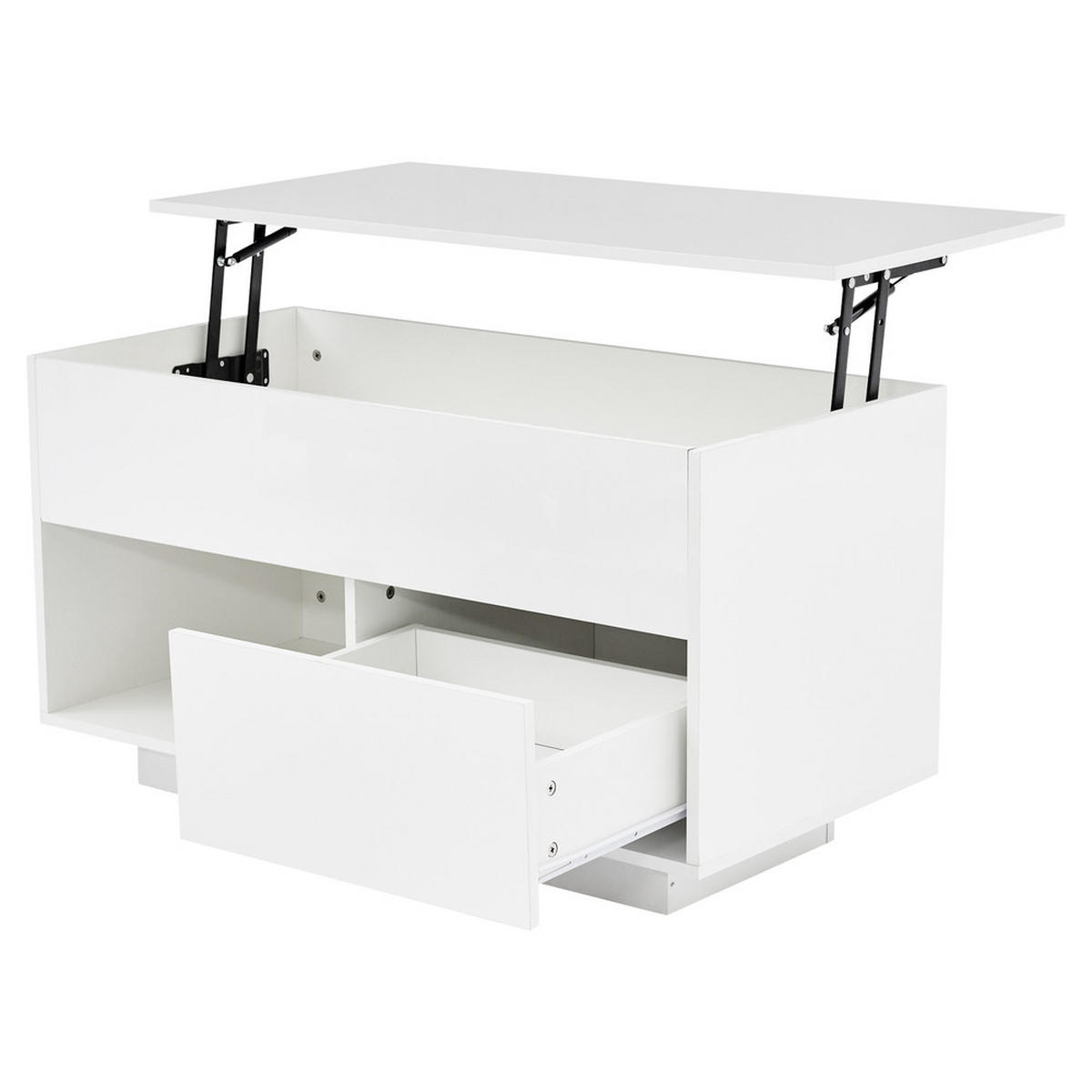COUCHTISCH 100x50cm Hochglanz LED Hydraulik Lift Schublade 50kg - Weiß, Holz (65.41/62.23/14.61cm) - FLIEKS