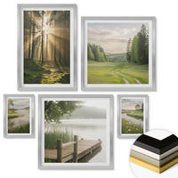WANDBILDER 5er Set - 50x50 cm & 20x30 cm & 40x60 cm Silberner Rahmen - Frühlingslandschaft Flusswiese - Silberfarben, Kunststoff (40/60cm) - ArtPrintCave