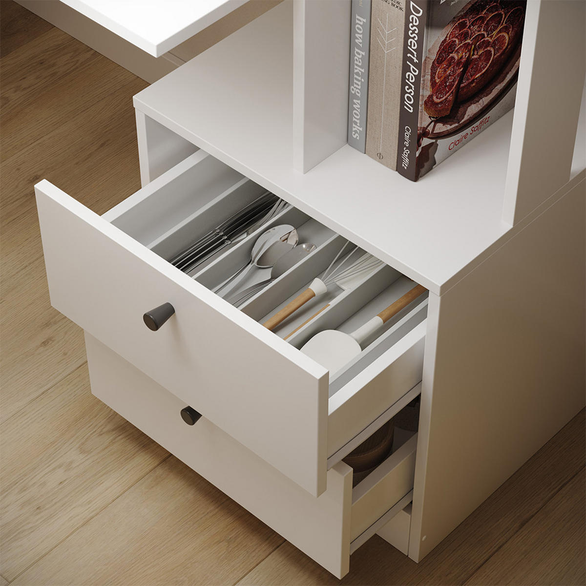 ESSTISCH Denton Weiß 136 x 55 cm mit 2 Schubladen - Weiß, Holzwerkstoff (55/136/138cm) - Vicco