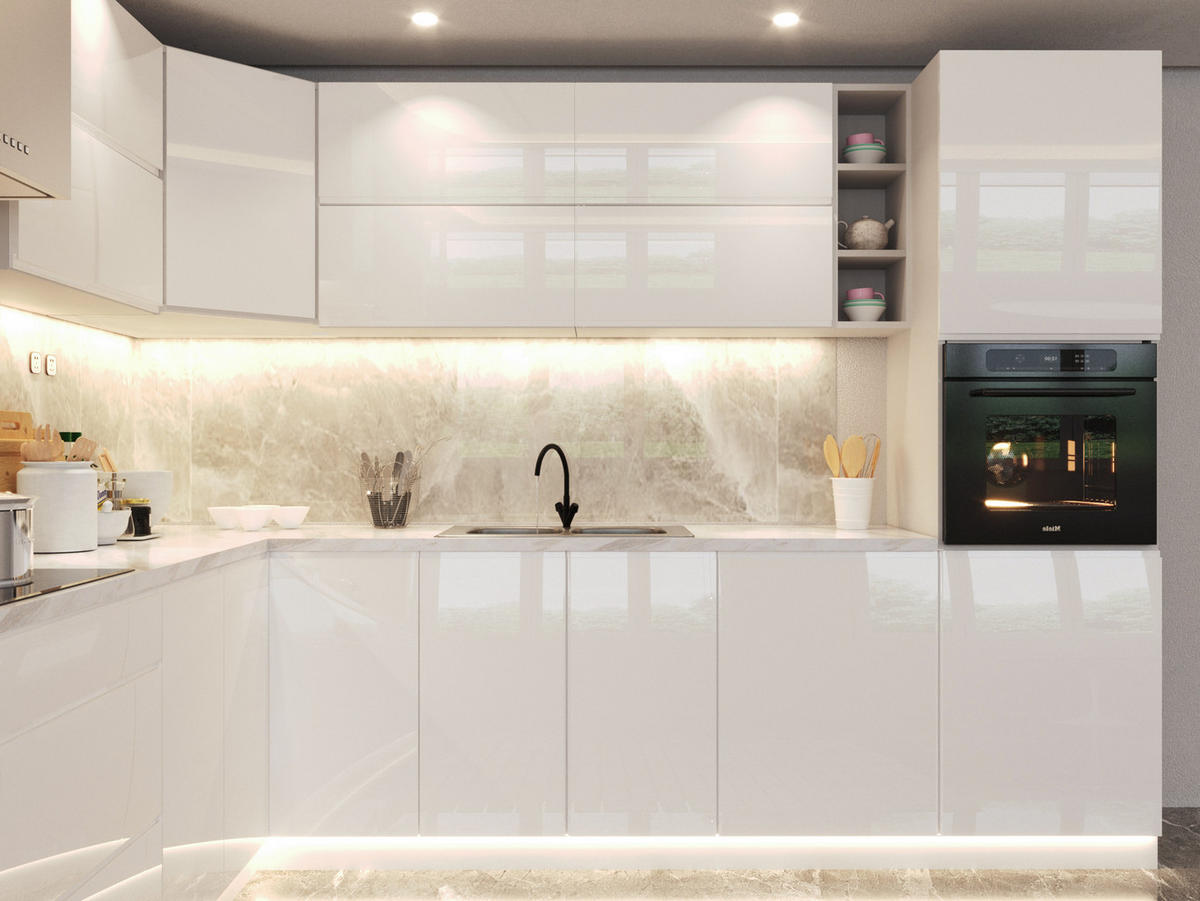 ECKKÜCHE - 340x270 cm Glanzia – KU-S19 – Weiß Hochglanz - Weiß Hochglanz, Holzwerkstoff (340/212/270cm) - hi-markt