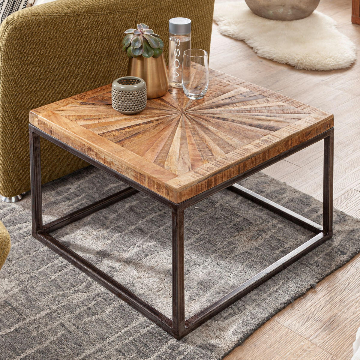 COUCHTISCH Mangoholz Modernes Design Große Ablagefläche Stabile Beine - Schwarz/Braun, Holz/Metall (55/55/40cm) - KADIMA DESIGN