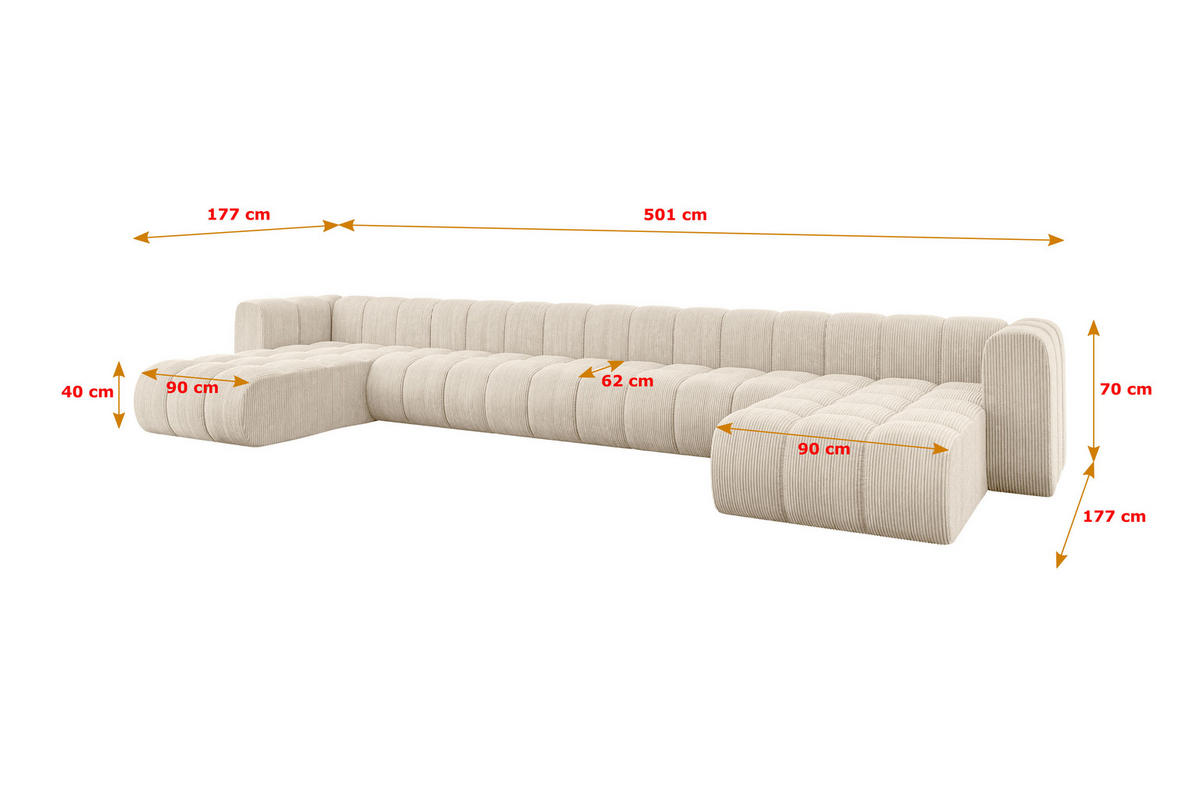 WOHNLANDSCHAFT modulares Sofa Joren-U3 - 501x177x70 cm Beige - Beige, Holzwerkstoff/Textil (501/70/177cm) - ALTDECOR