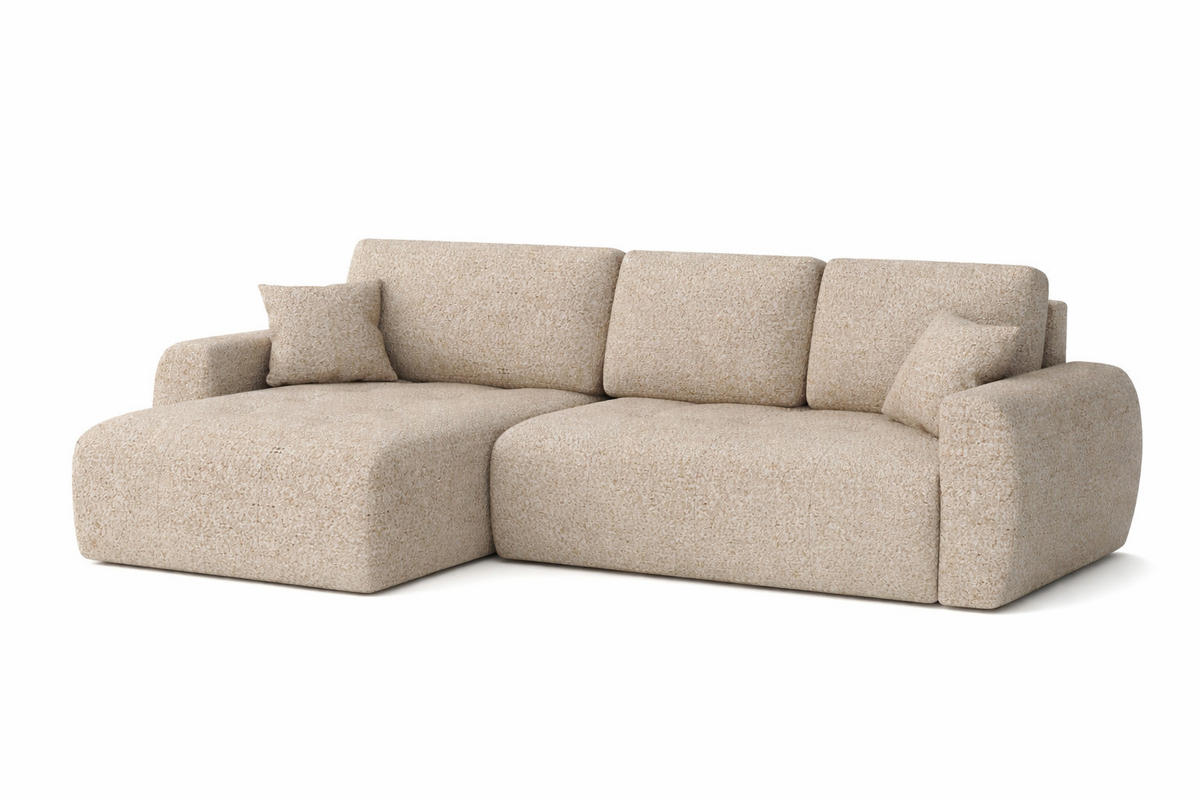 ECKSOFA Mit Schlaffunktion Und Bettkasten L-Form Ivo L, Chenille-Stoff Artico, Beige, Links - Sandfarben, Holz (250/142cm) - Kaiser Möbel