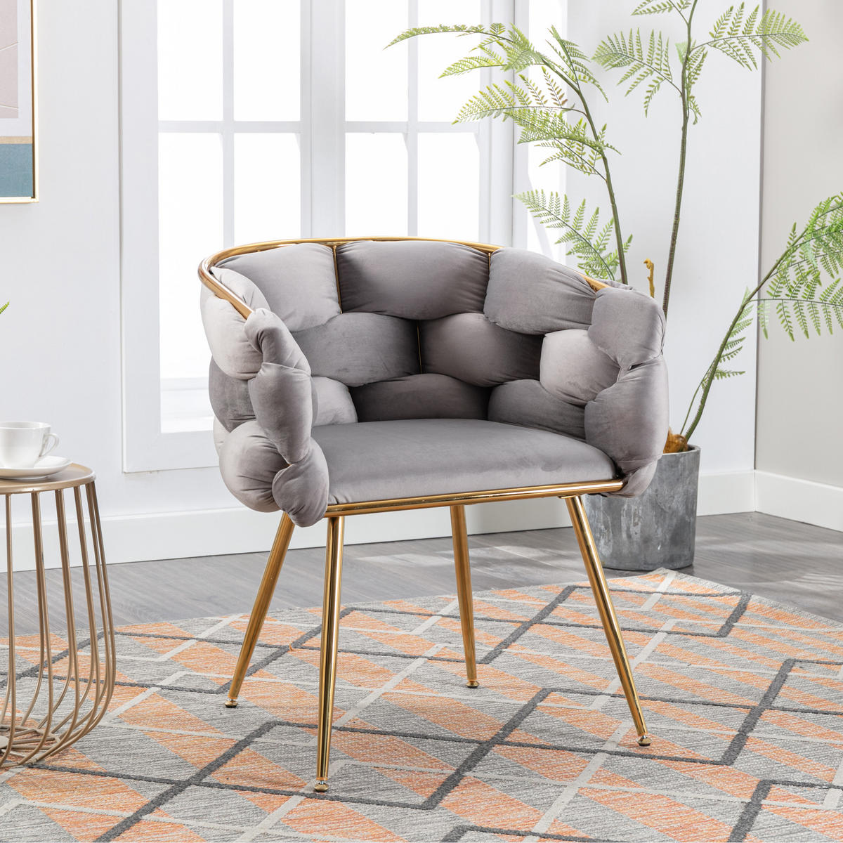 SESSEL Samt Grau mit Metallgestell für Schlafzimmer, Wohnzimmer, Esszimmer - Grau, Textil/Metall (73/75/56cm) - WISHDOR