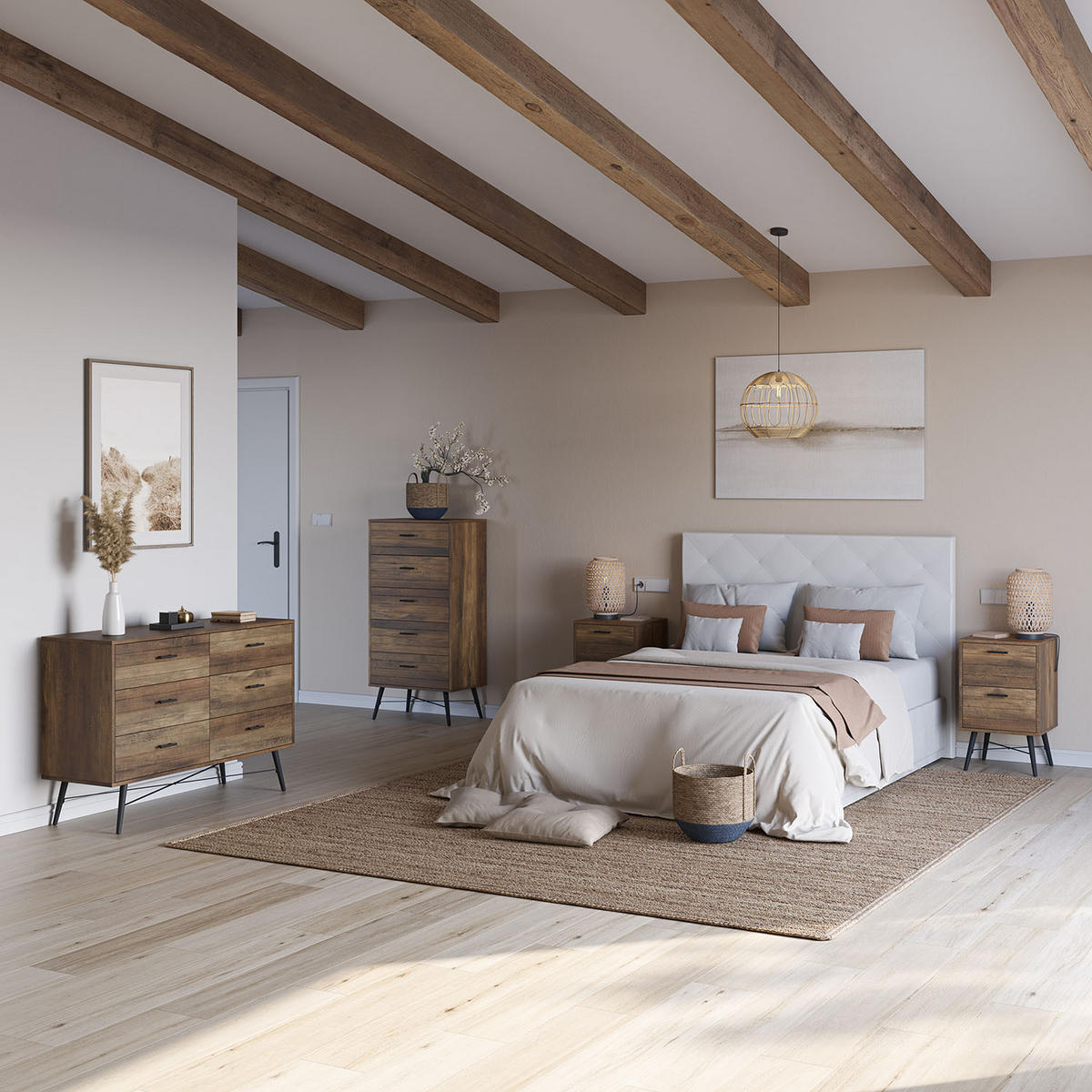 NACHTTISCH Clavel 2 Schubladen rustikale Farbe - Wildeiche, Holzwerkstoff/Metall (40/66/40cm) - VS Venta-stock