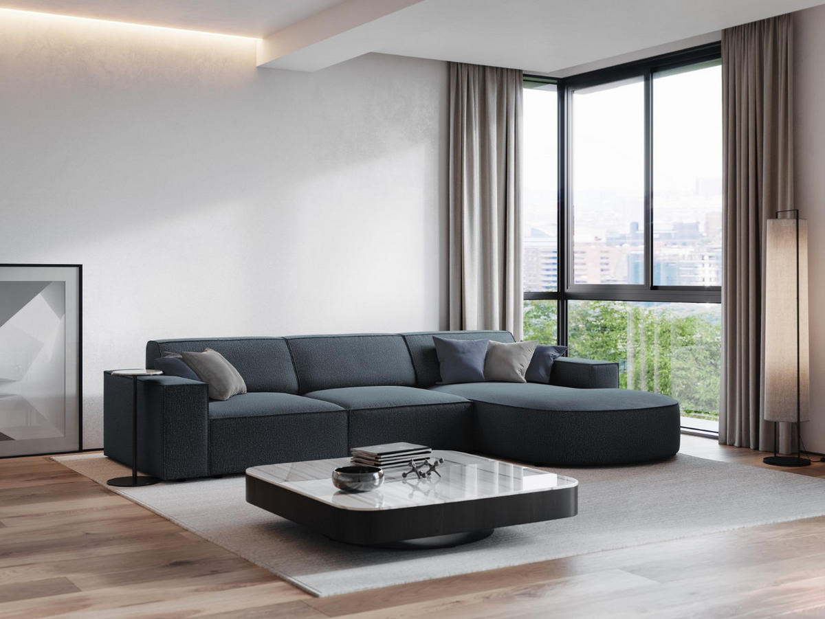 ECKSOFA rechts Jodie aus strukturiertem Stoff blau 4 Sitzplätze - Blau, Textil (166/284cm) - Micadoni