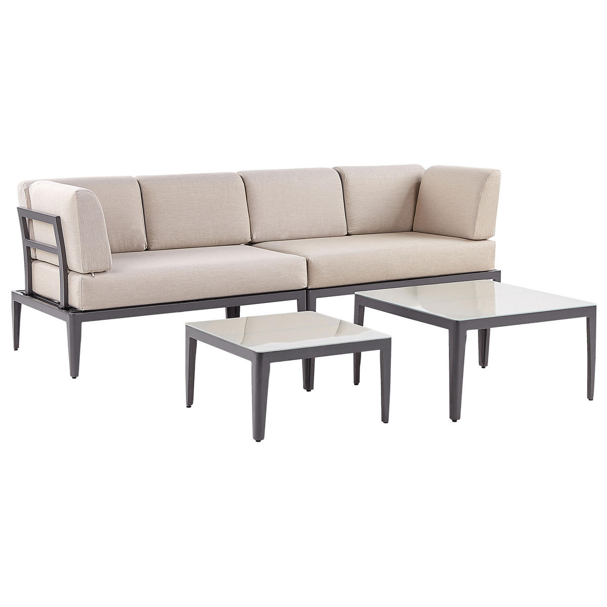 LOUNGE SET 6-Sitzer grau rechtsseitig modular Auflagen beige Rima III - Grau, Metall - Beliani