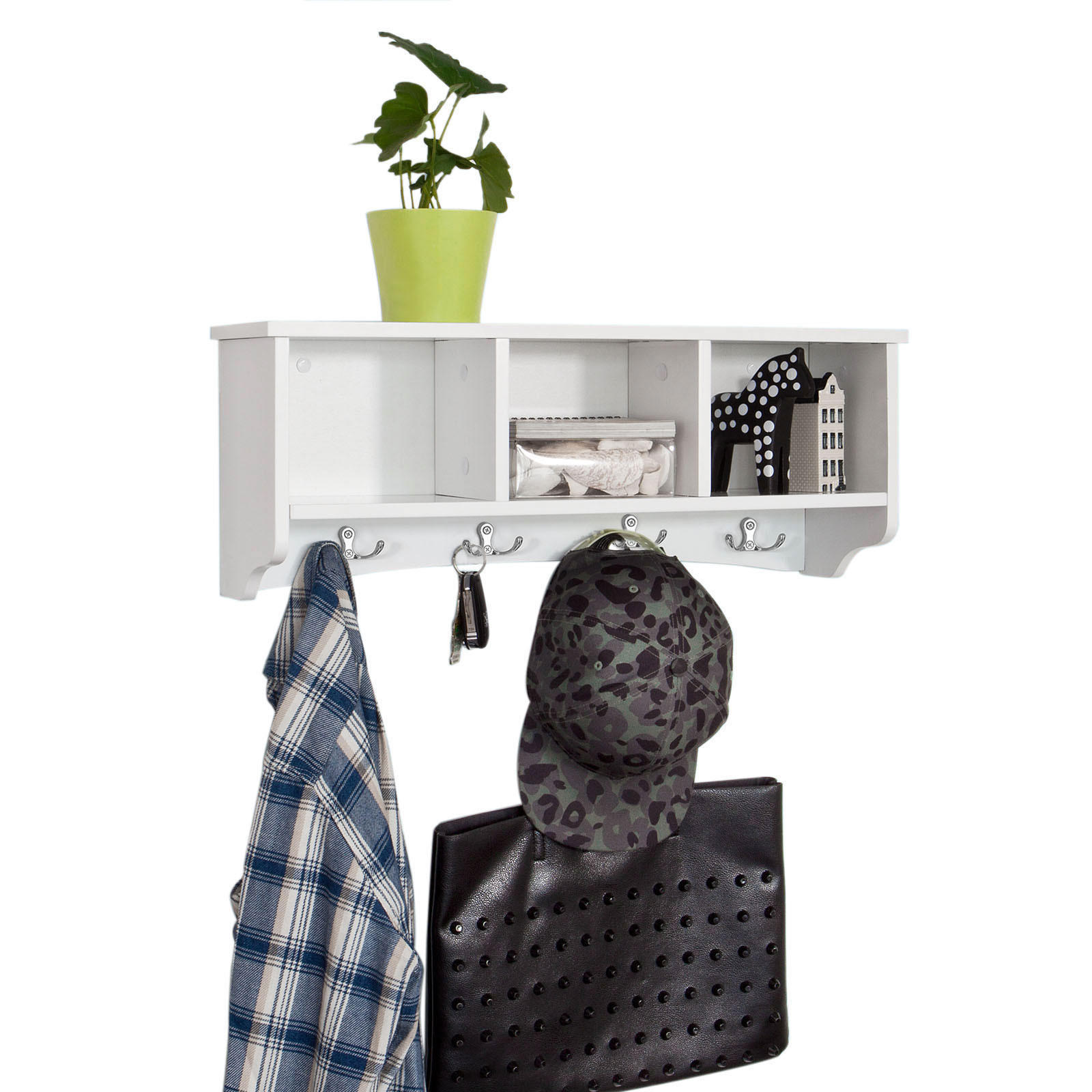 SoBuy NÁSTĚNNÝ VĚŠÁK s 1 policí Bílá 60x15x23cm Moderní