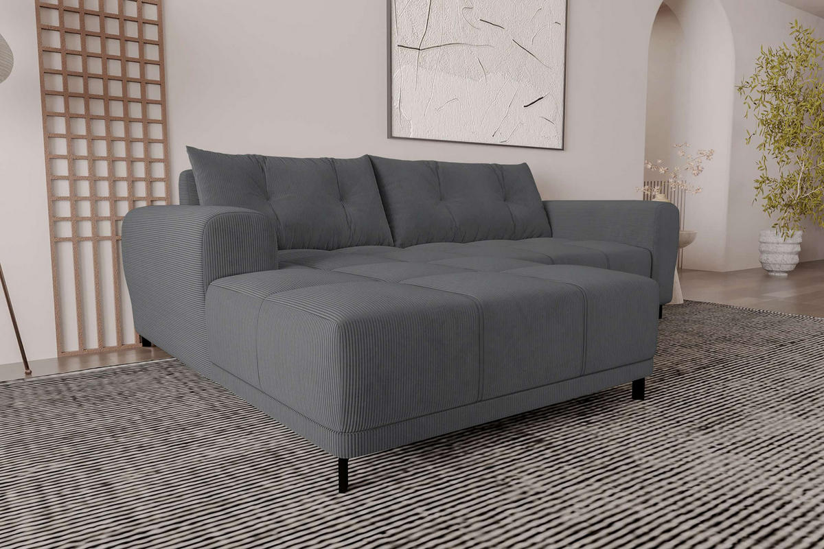 ECKSOFA Massimo Cordstoff Graphitfarben inkl. Schlaffunktion Links - Schwarz/Graphitfarben, Textil/Metall (246/177cm) - 99rooms
