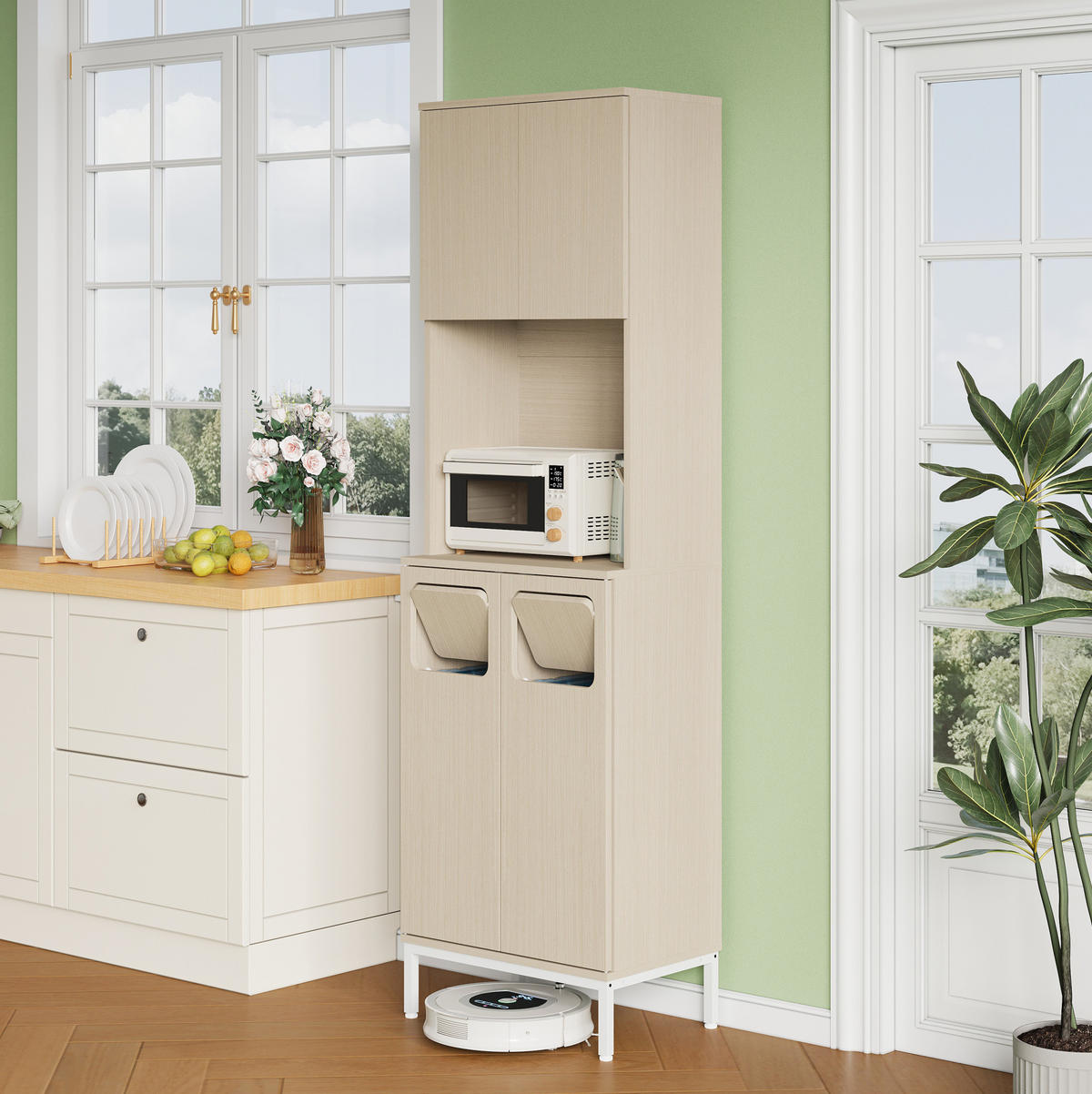 KÜCHENBUFFET 35/53/181 cm weiß aus MDF mit Müllfach - Weiß, Holzwerkstoff (35/181/53cm) - OKWISH