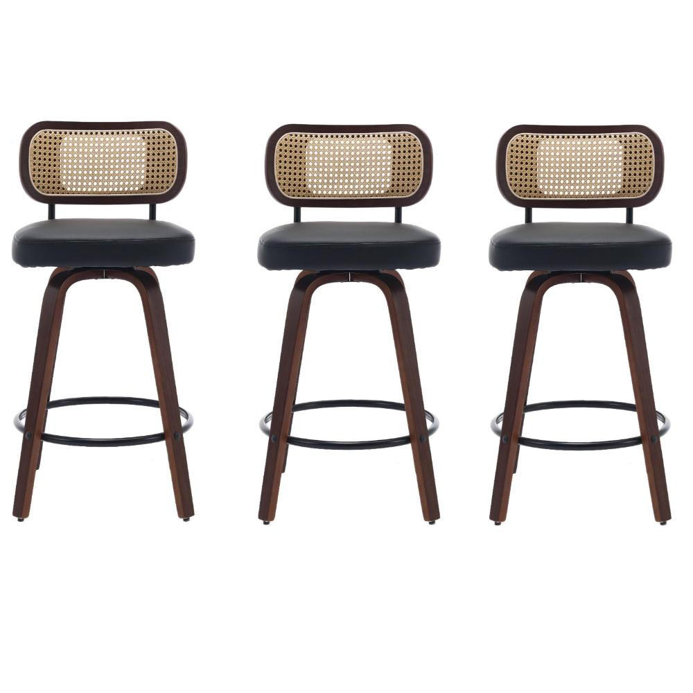 BARHOCKER 3er-Set,Drehstuhl,360° drehbar,PU-Leder,Schwarz - Schwarz, Holz (42/90/56cm) - LVHOM