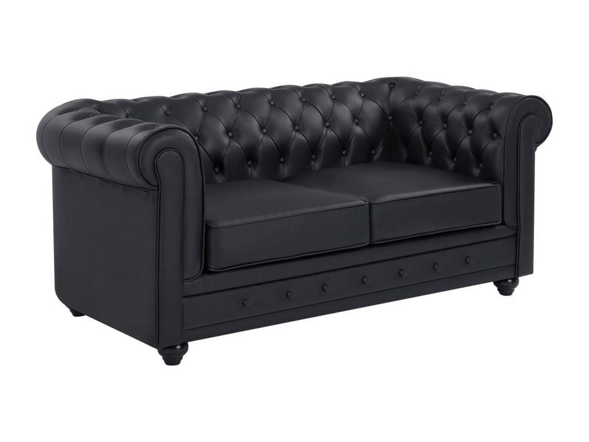 LEDERSOFA 2-Sitzer - Büffelleder - Schwarz - CHESTERFIELD - Schwarz, Leder (88/72/165cm) - Vente-Unique