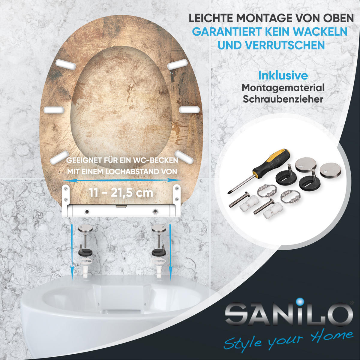 WC-SITZ mit Absenkautomatik & Top Fix Canvas - Braun, Holzwerkstoff (37.7/5.5/48cm) - Sanilo