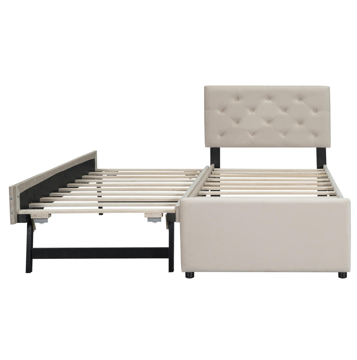 POLSTERBETT 90/200 cm mit Lattenrost, ausziehbarem Rollbett und Samtbezug, Beige - Beige, Textil (90/200cm) - Redom