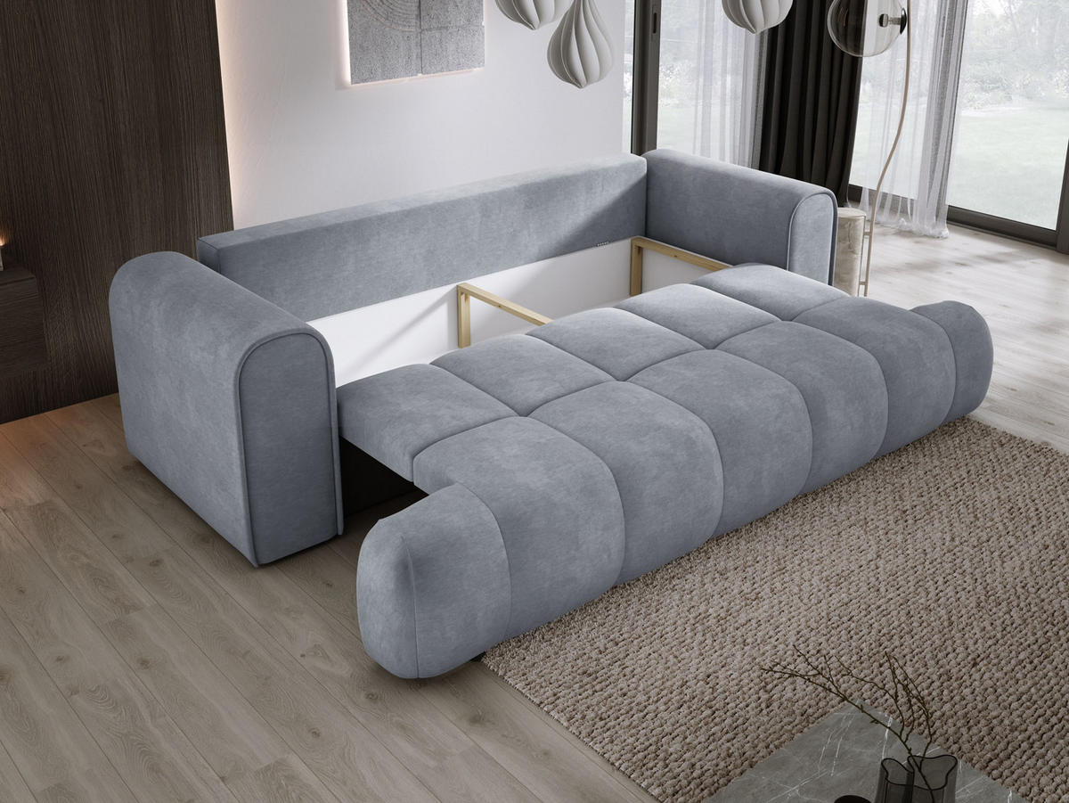 SOFA COCO SCHLAFSOFA mit Bettfunktion, CLOUD Stoffbezug, 2-Sitzer, freistehend, Größe: 250x105x90 cm, Hellgrau - Grau, Holz/Textil (250/90/105cm) - DomoHome