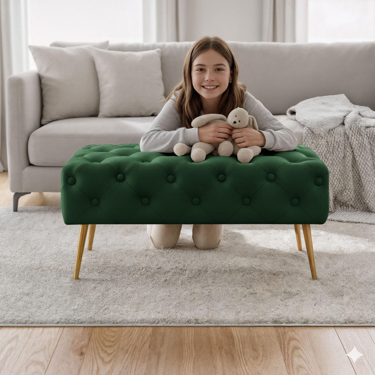 SITZHOCKER MADRID, Grün, T80xB37xH42 - Grün, Holz (37/42/80cm) - Milordbikes