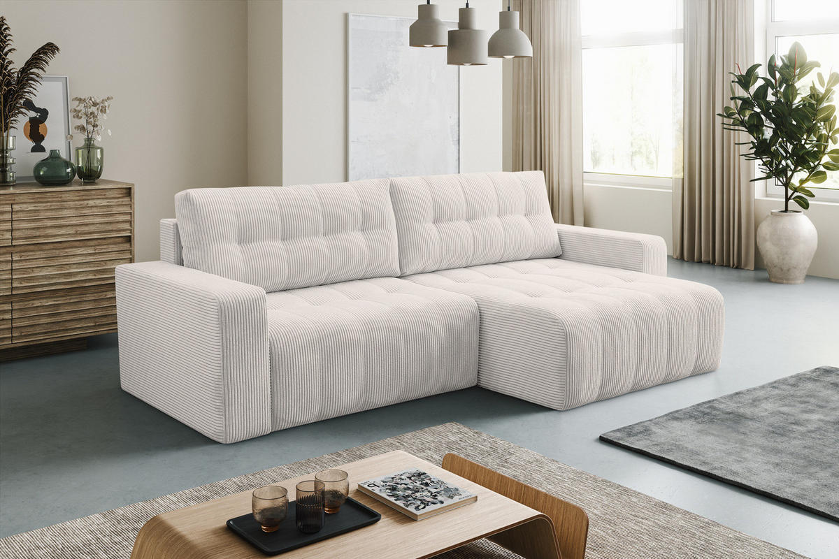 ECKSOFA Palermo mit Schlaffunktion und Bettkasten - Dunkelgelb/Creme, Holz/Holzwerkstoff (245/143cm) - Ravio