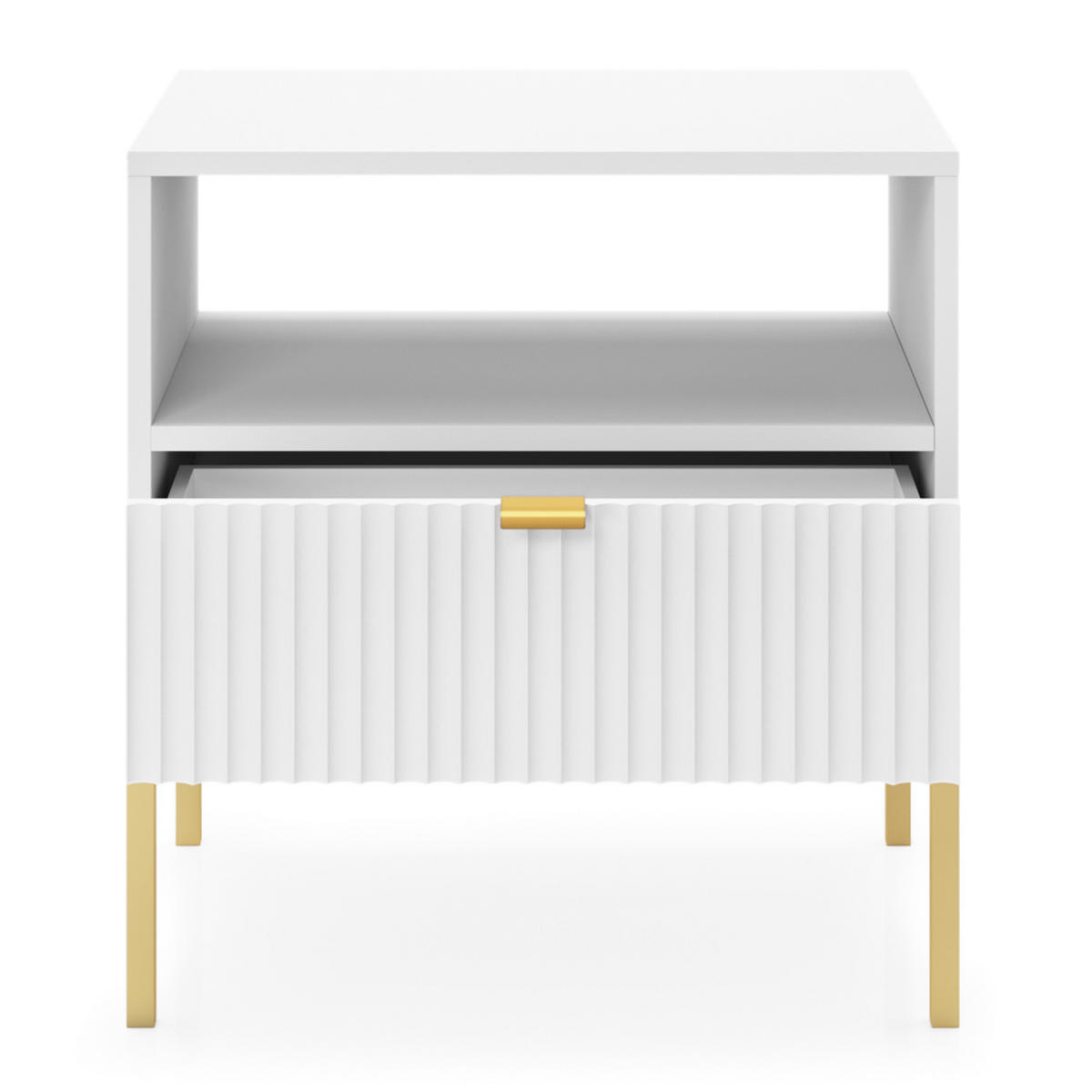 NACHTSCHRANK Vellore Weiß mit goldenem Gestell - Weiß, Holzwerkstoff/Metall (54/56/39cm) - Selsey