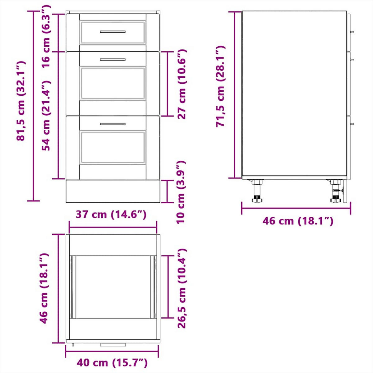 KÜCHENUNTERSCHRANK Porto Weiss Holzwerkstoff - Weiß, Holzwerkstoff (46/81.5/40cm) - vidaXL