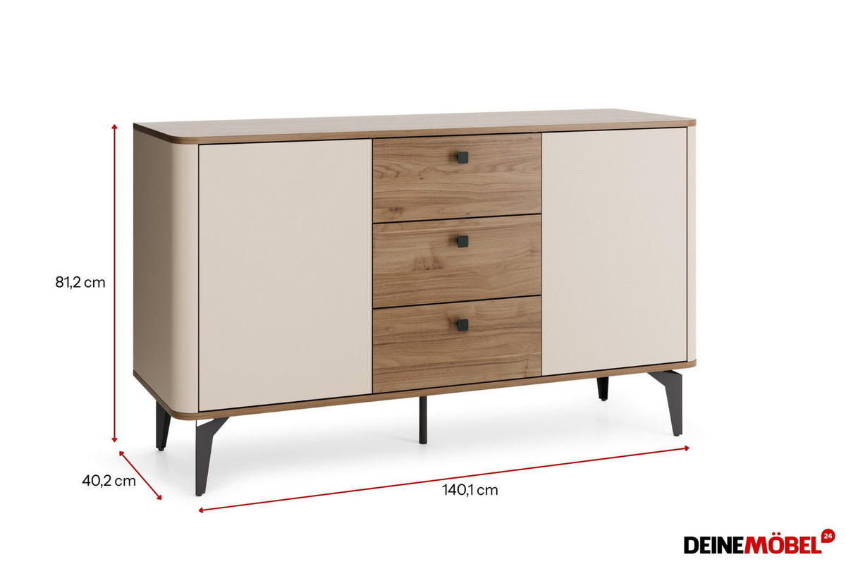VITRINE AURO 04 140/81/40 cm in Kaschmir / Royal Nussbaum - Kaschmir/Nussbaumfarben, Holzwerkstoff (140/81/40cm) - Deine Möbel 24
