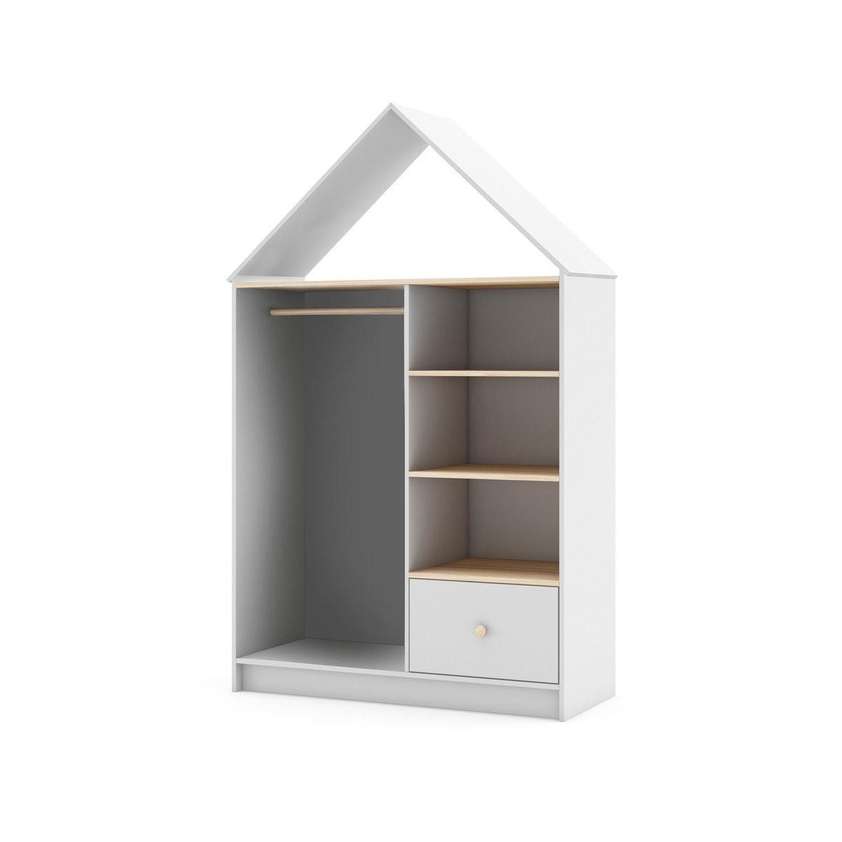 KLEIDERSCHRANK mit 3 Nischen, 1 Schublade und 1 Kleiderstange H180 cm 45/110/180 cm - Weiß, Holzwerkstoff (45/180/110cm) - Calicosy